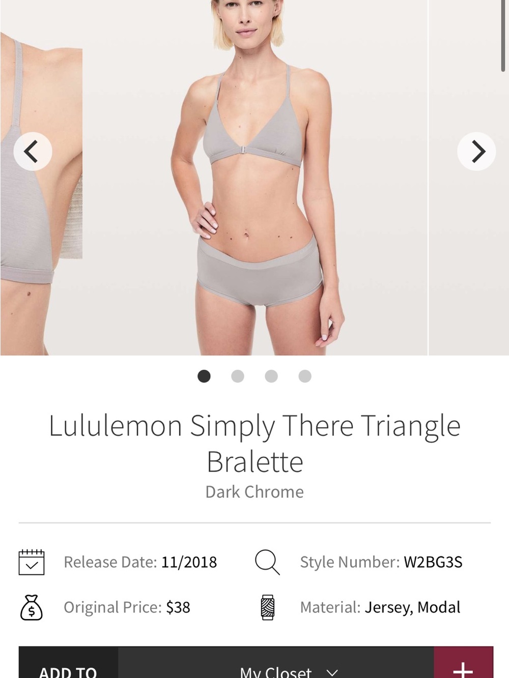 lululemon athletica Simply There Triangle Bralette — Dark Chrome Gray
